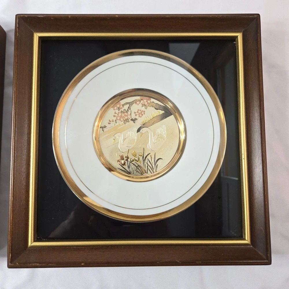 The Art of Chokin Lot of 2 Collectors Plates in Wood Shadow box display